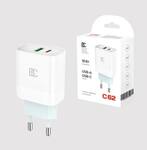 СЗУ Блок питания USB/Type-C BC C62 (18W, QC3.0, PD) Белый